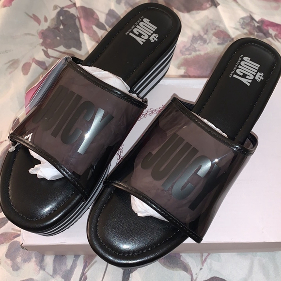 Juicy Couture Y2K 90’s Black White Stripe Chunky Platform Sandal NIB Size 9 - Picture 9 of 10